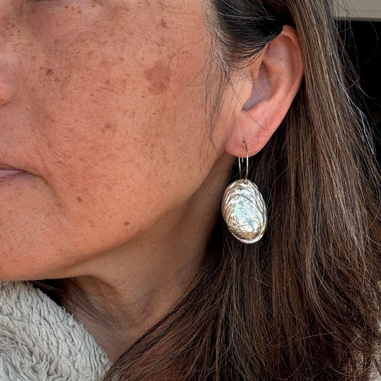 Silver Dipped Paua Shell Hoop Earrings