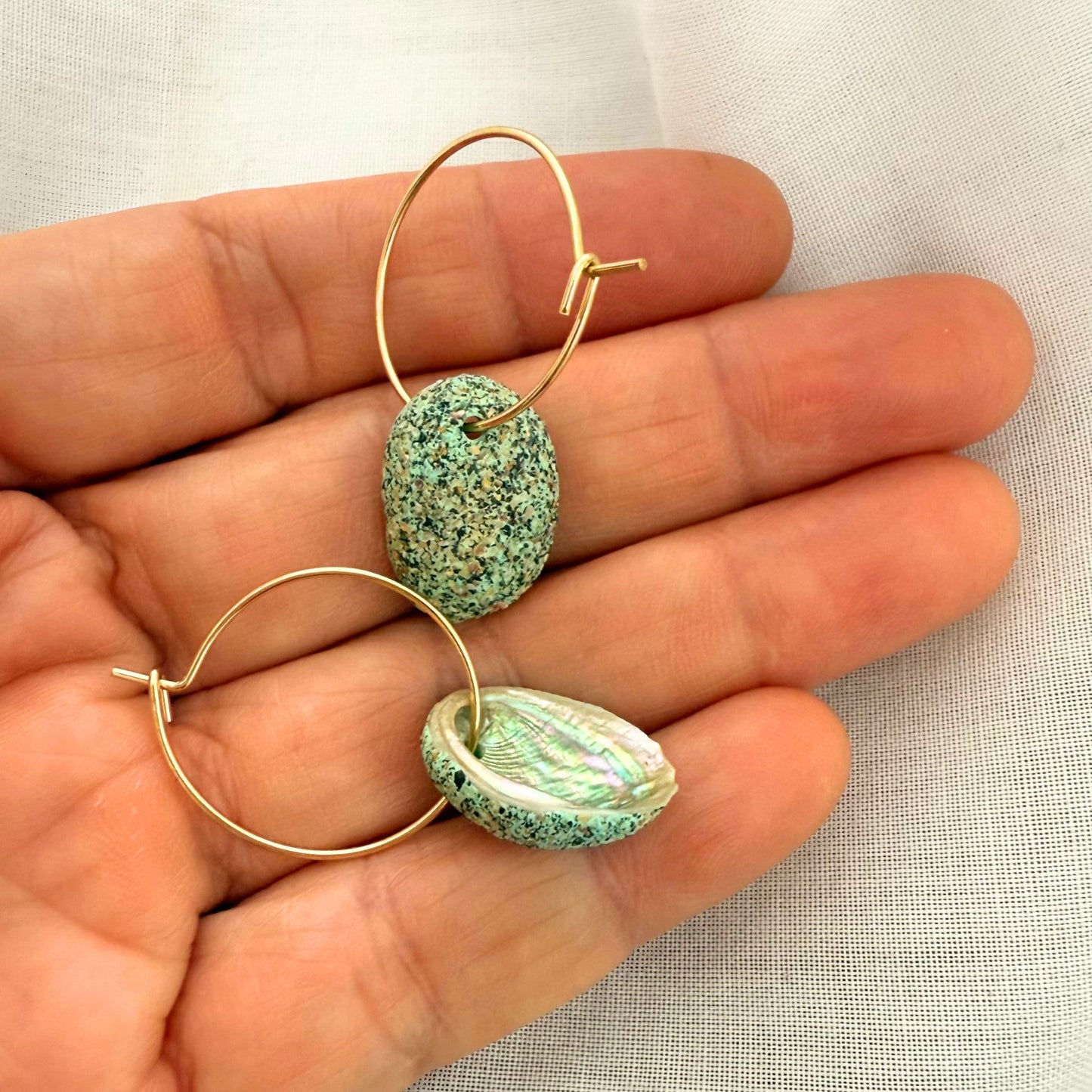 Paua Shell Hoop Earrings (Beachsand Stone)
