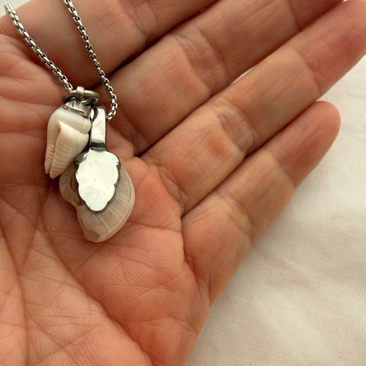 Ram's Horn & Whelk Shell Story Necklace (Silver)