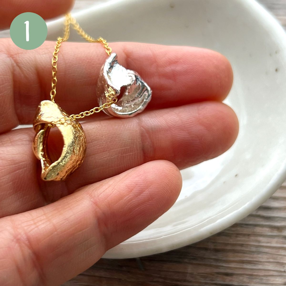 Sea Snail Shell Couple Unity In Imperfection Gold & Silver Necklace