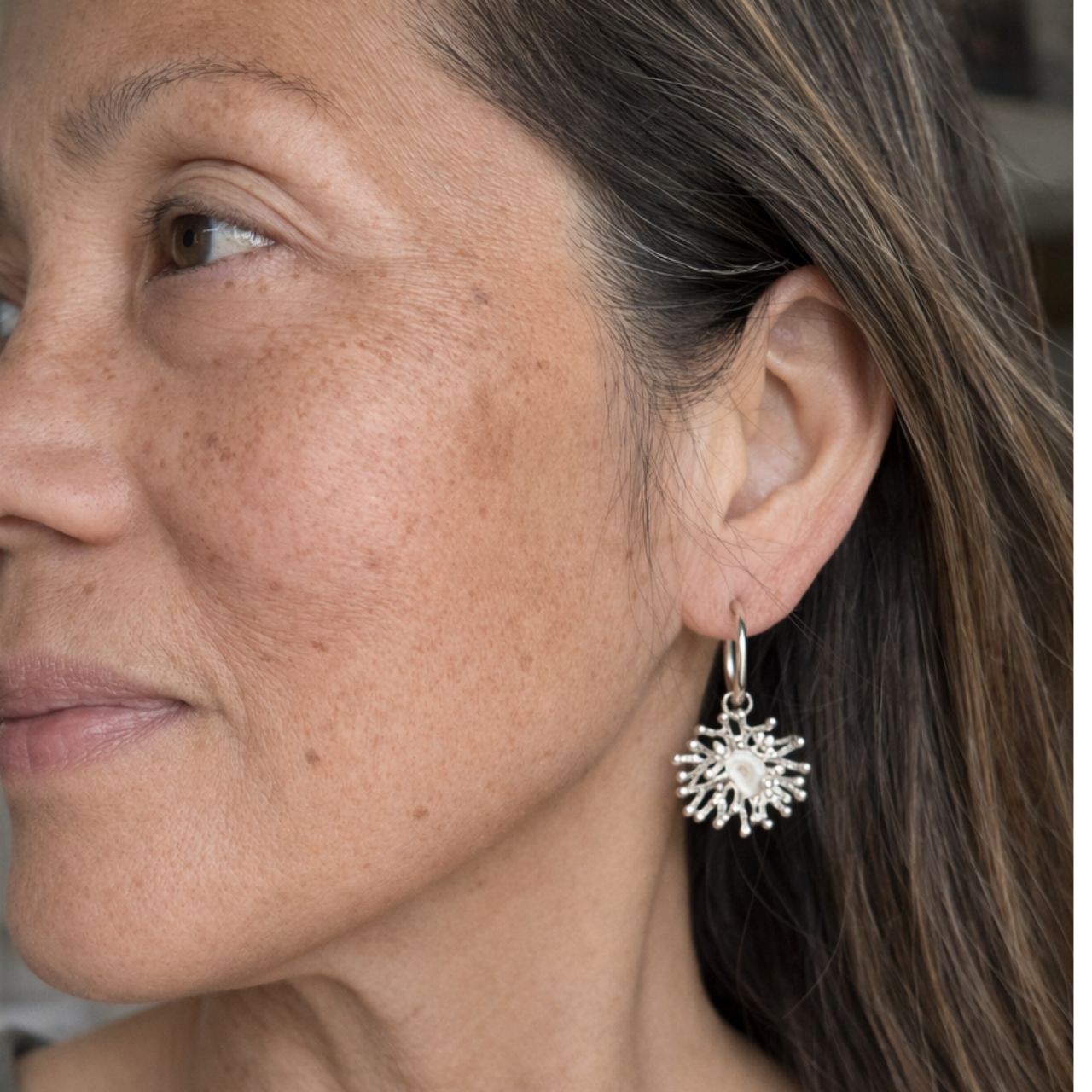 Tiny Ram's Horn Squid Shell Coral Nest Earrings