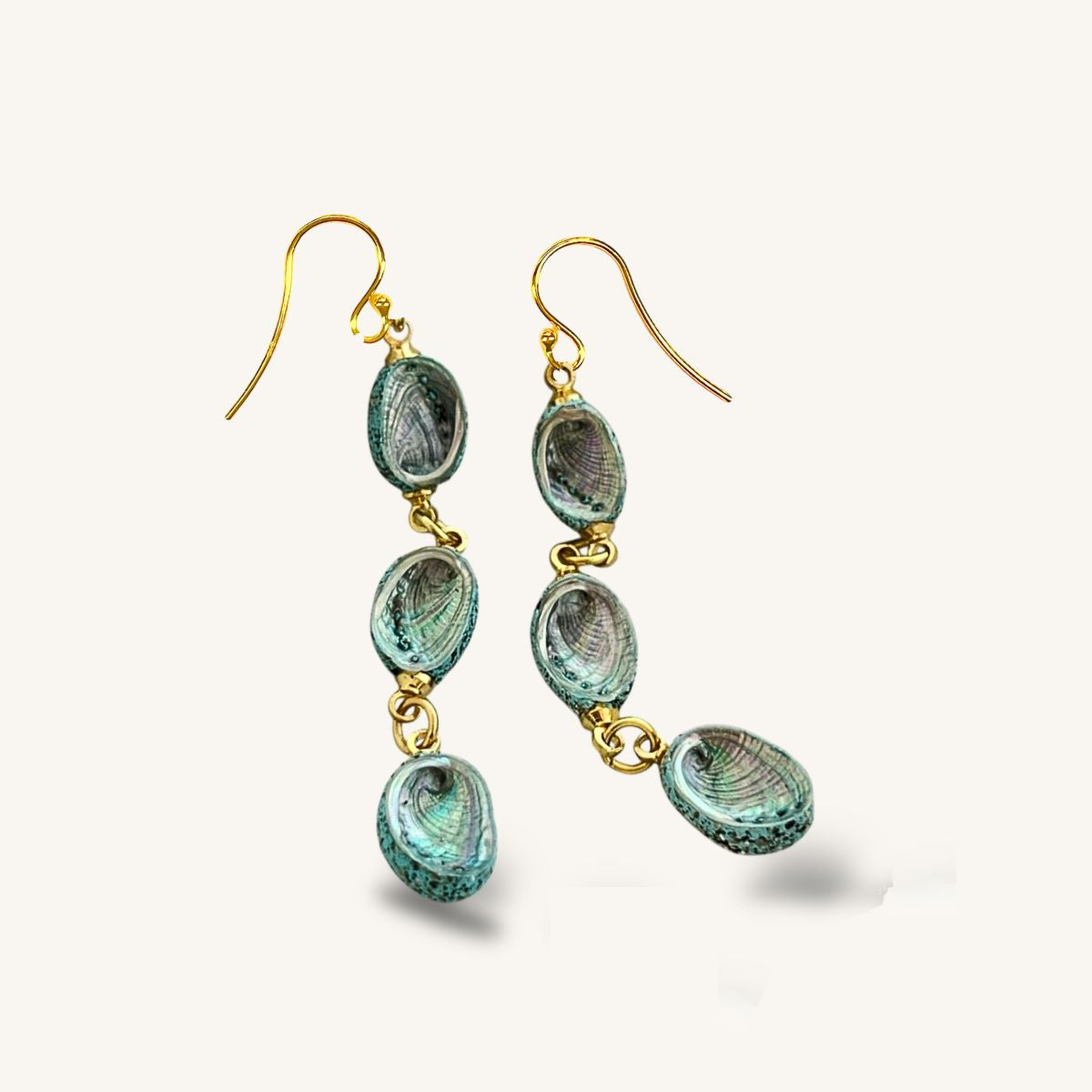 Tiny Paua Shell Turquoise Trio Chandelier Earrings