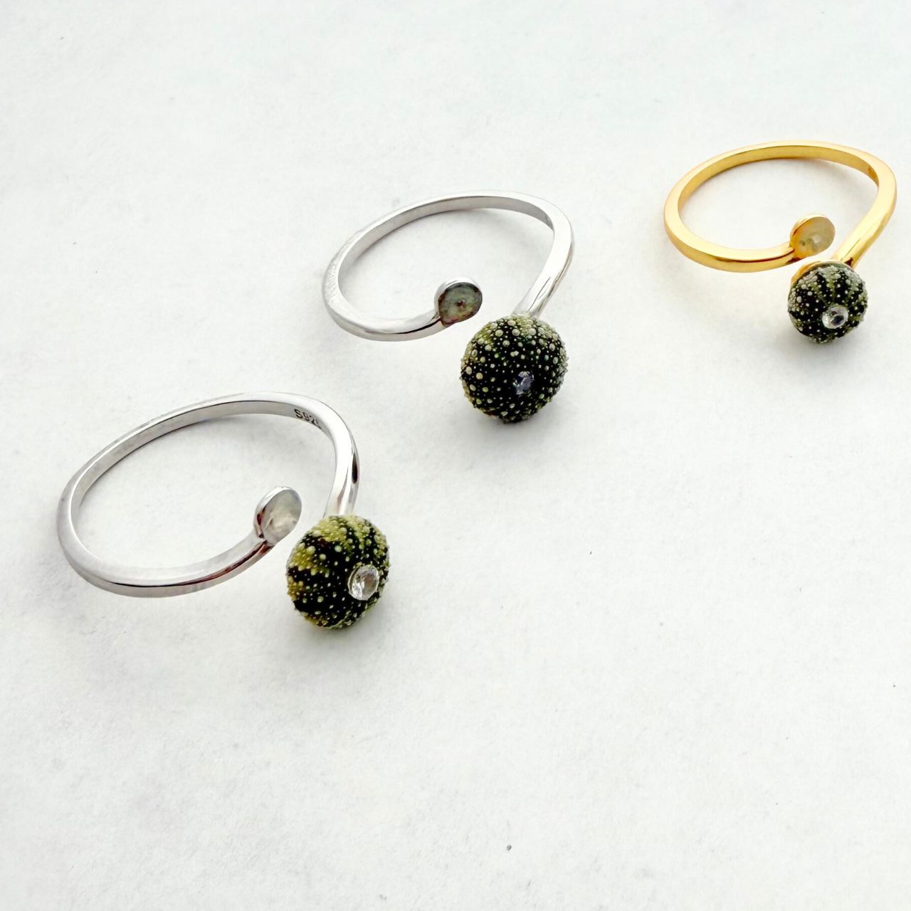 Tiny Kina & Sand Dome Adjustable Sterling Silver Ring Cuff