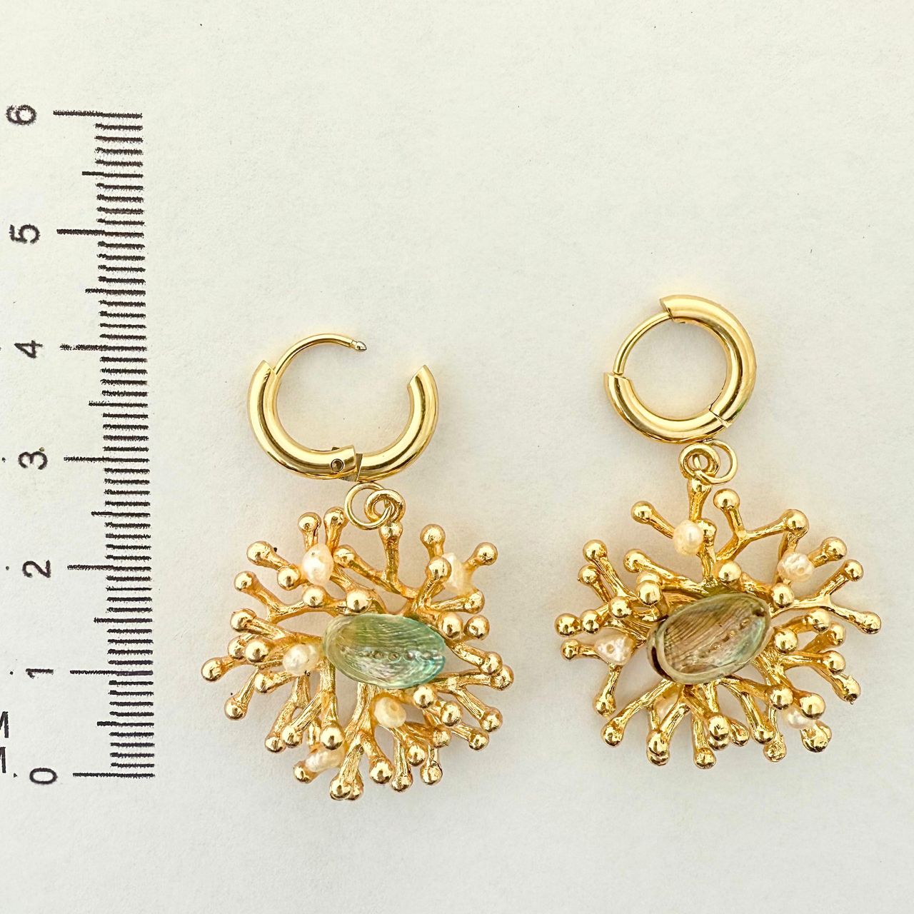 Pāua & Pearl Coral Nest Earrings (Gold)