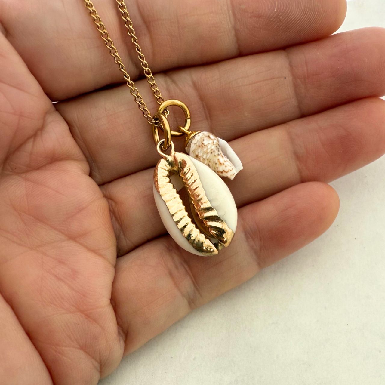 Gilded Edge Cowrie & Small Whelk Shell Story Necklace