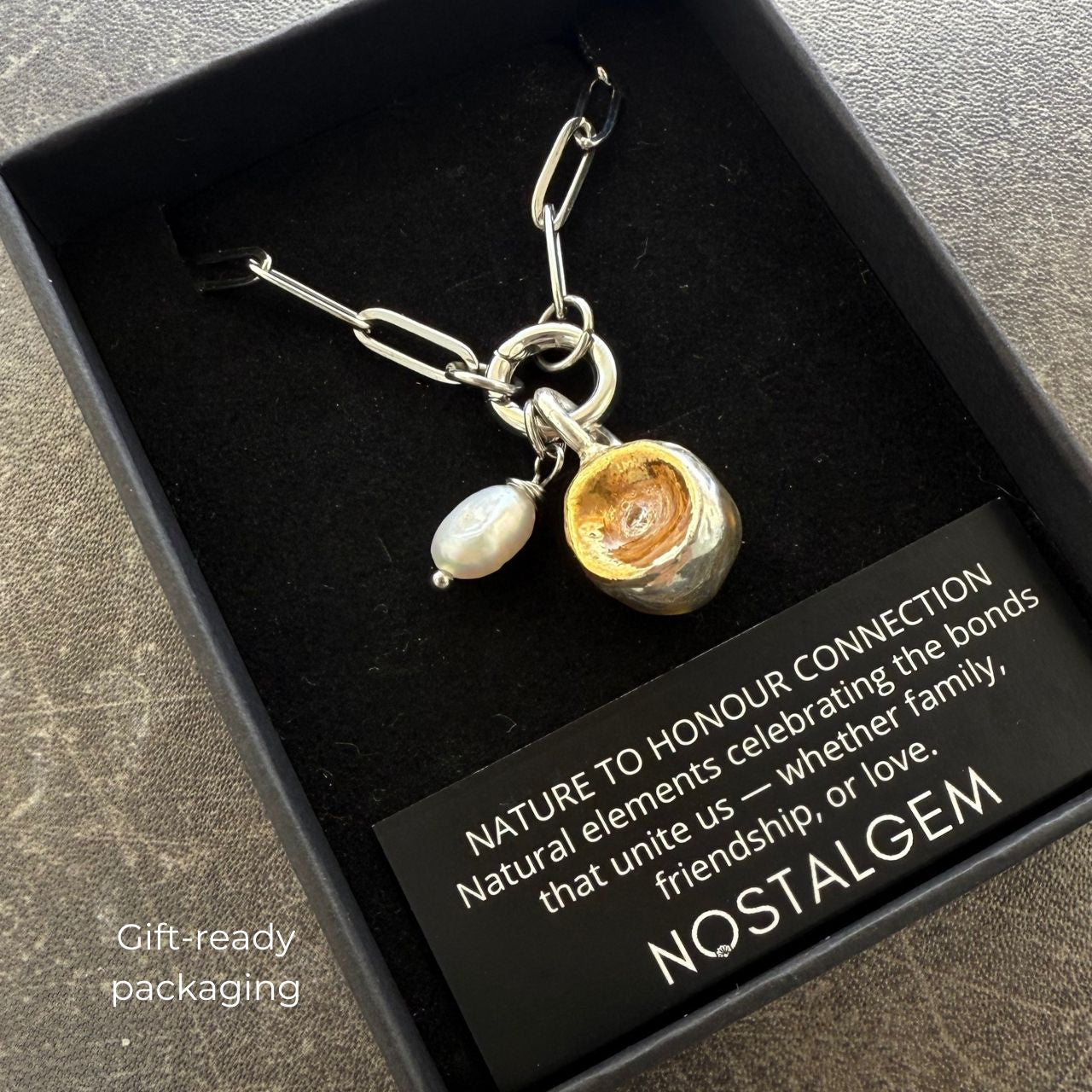 Fish Backbone & Pearl Connection Necklace (Silver)