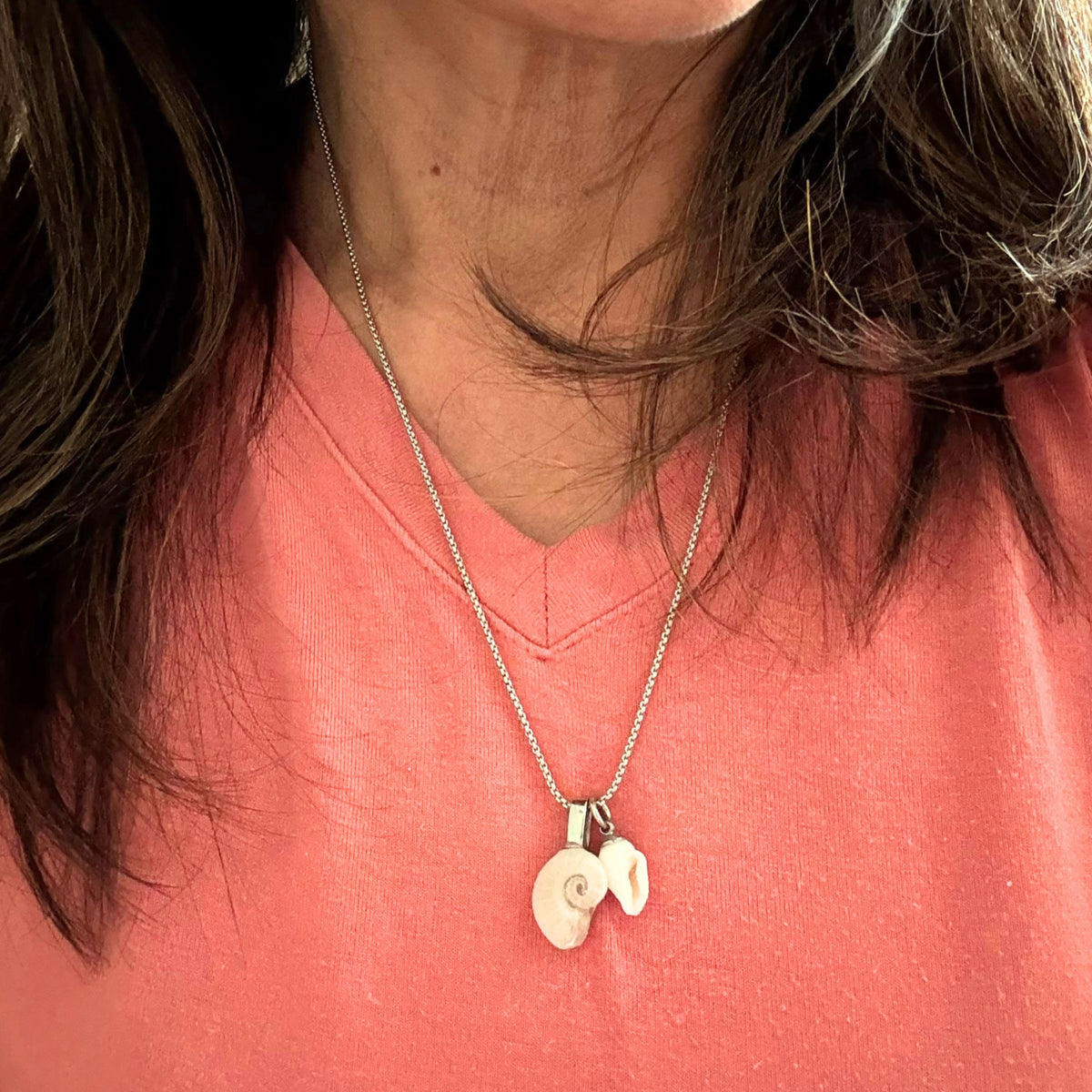 Ram's Horn & Whelk Shell Story Necklace (Silver)