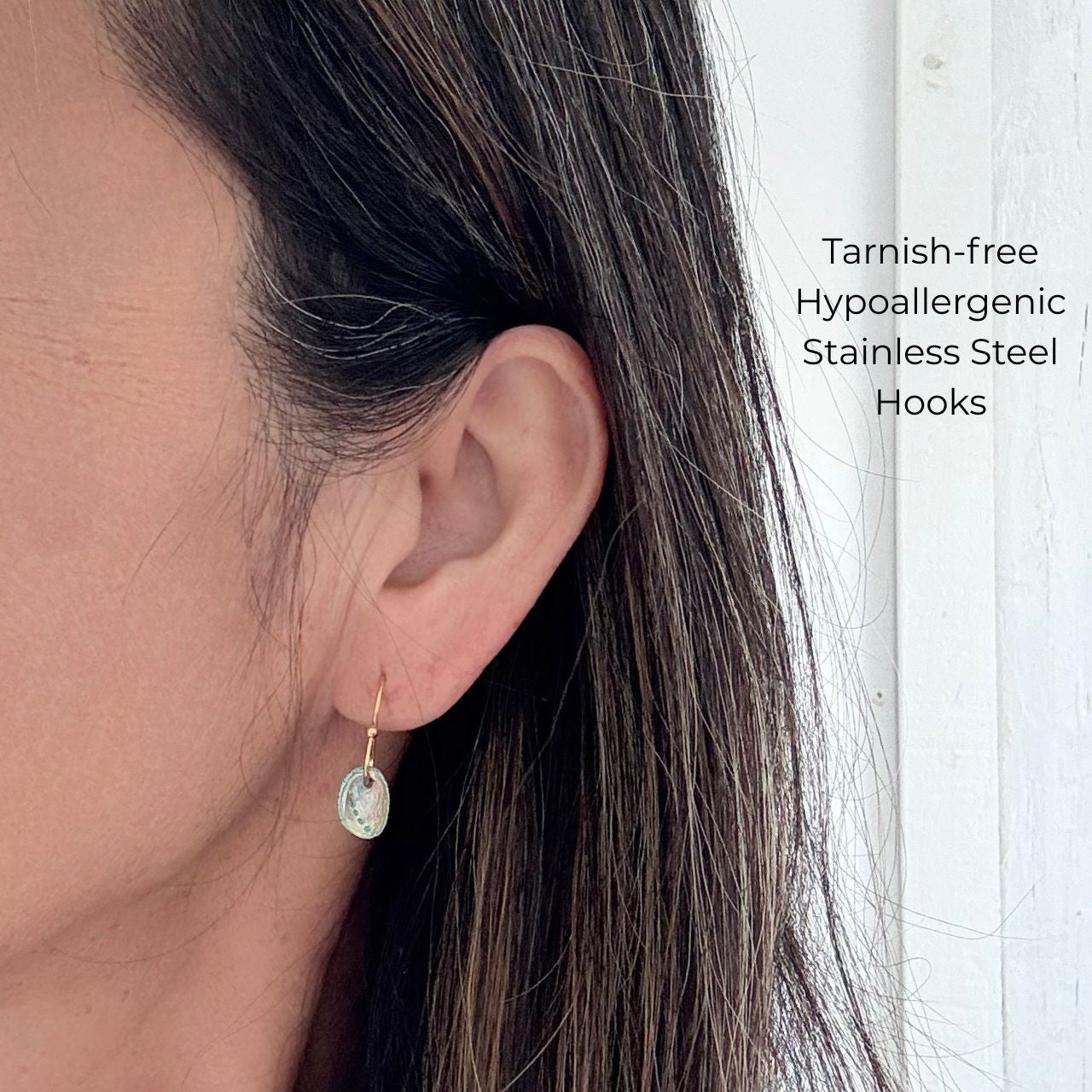 Tiny Farm Paua Shell Hook Earrings (Beachsand Stone)