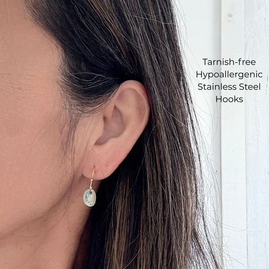 Tiny Farm Paua Shell Hook Earrings (Beachsand Stone)