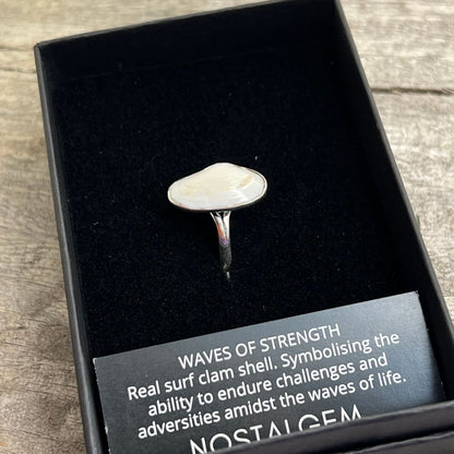 Surf Clam Pipi Shell (14-20mm) Adjustable Sterling Silver Ring