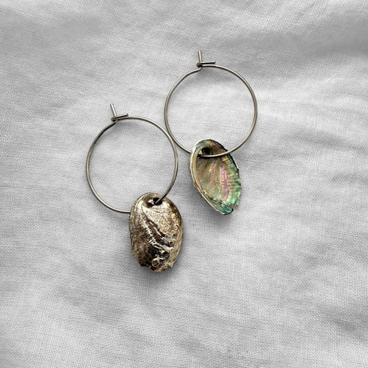 Silver Dipped Tiny Paua Shell Hoop Earrings