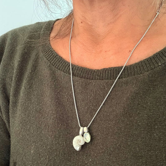 Mother & Child Shell Story Necklace: Ram's Horn Squid & Paua Shell