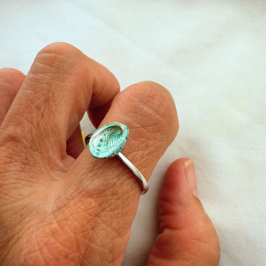 Tiny Paua Shell Sterling Silver Ring