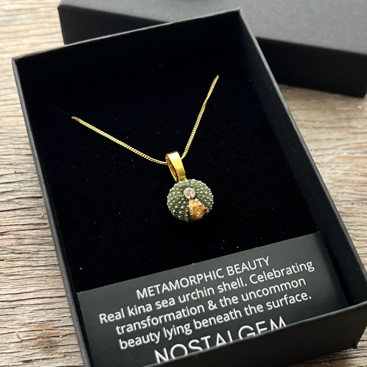 Tiny Kina Pendant Kintsugi Gold Necklace with Cubic Zirconia