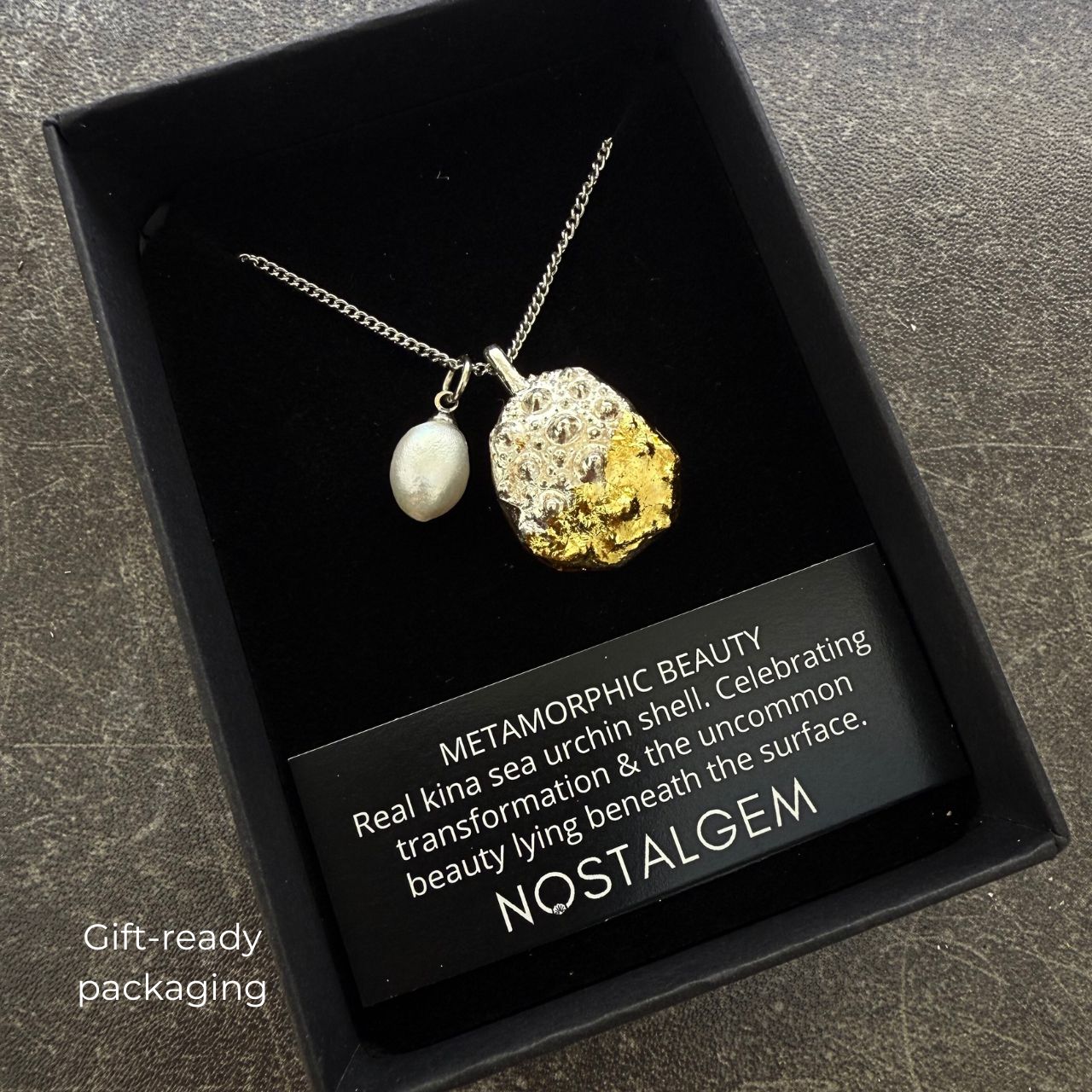 Broken Kina Shell & Baroque Pearl Necklace (Silver)