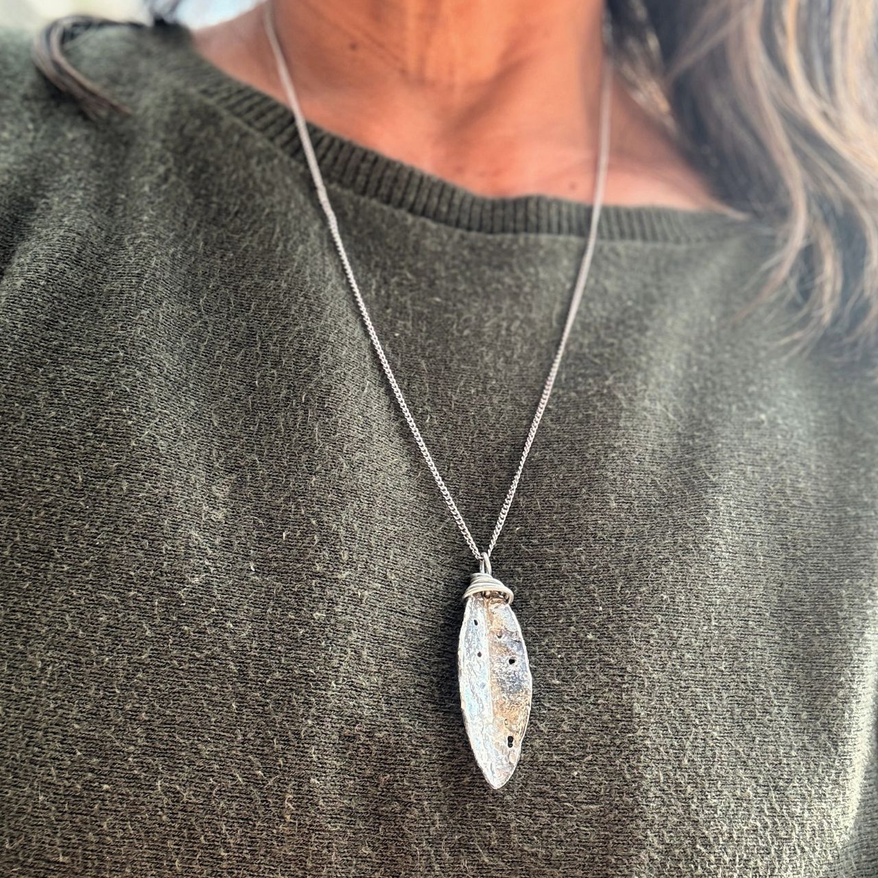 Silver Real Pohutukawa Leaf Necklace - Samples & Seconds