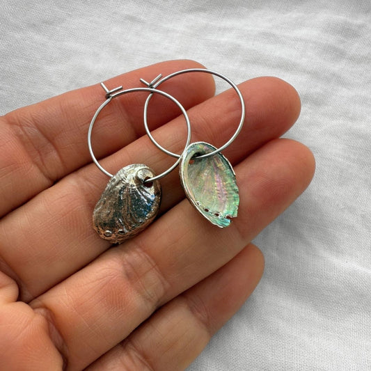Silver Dipped Tiny Paua Shell Hoop Earrings