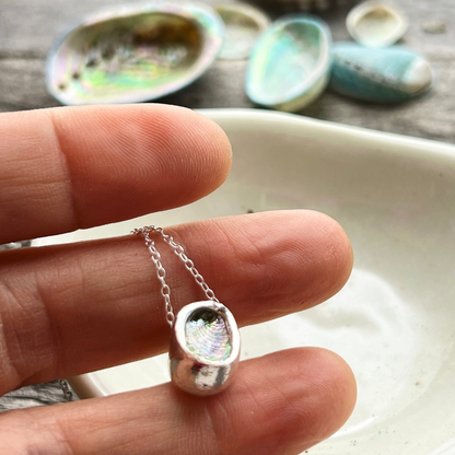 Single Paua Shell Embedded In Silver Claystone Necklace