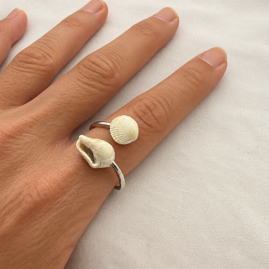 Whelk & Cockle Shell Sterling Silver Ring Cuff