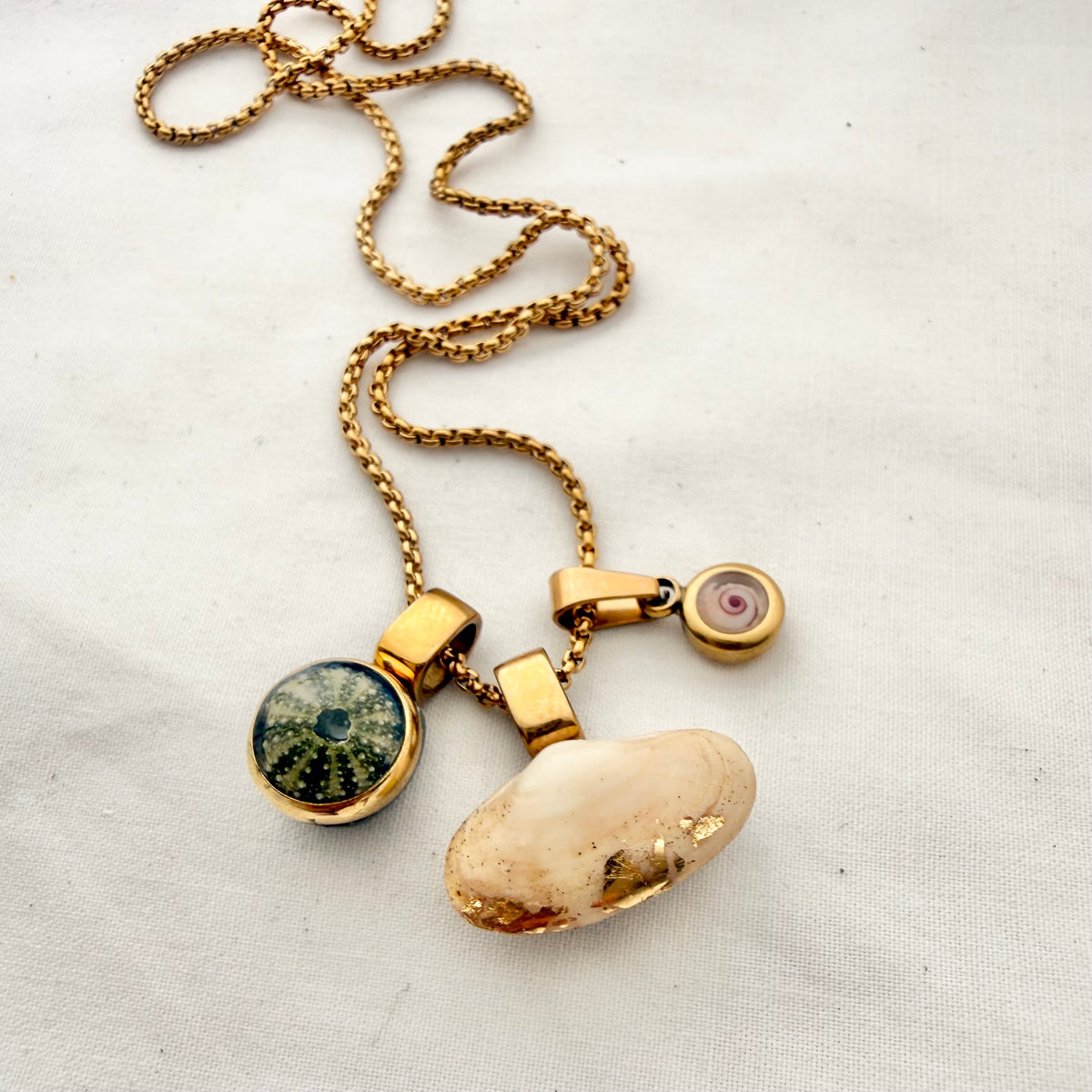 Shell Story Trio Necklace — Kina, Pipi & Spiral (Gold)