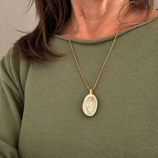 Single Pāua Beachsand Stone Pendant Necklace