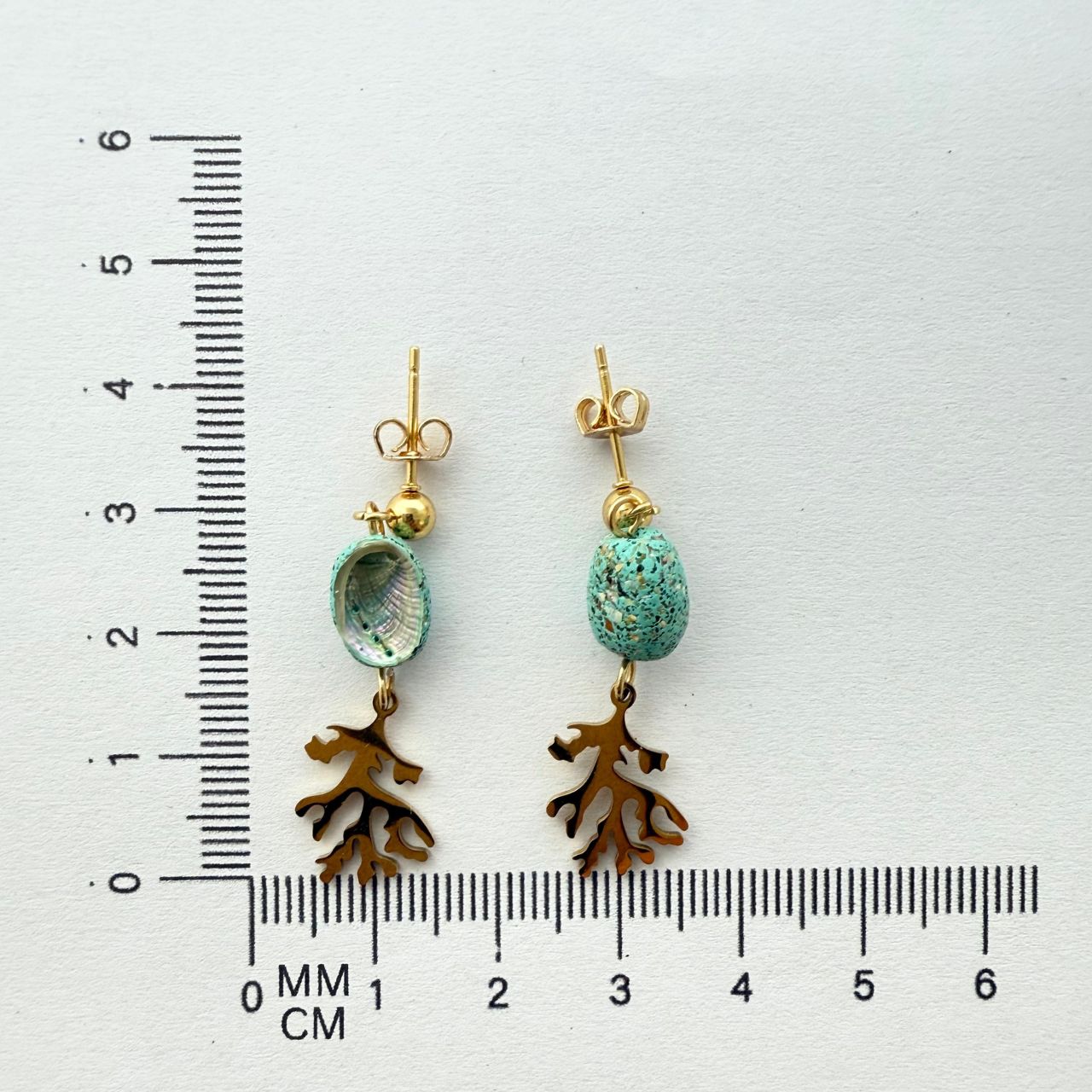 Tiny Paua & Coral Drop Earrings