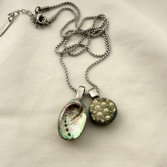 Paua & Broken Kina Shell Pair Necklace