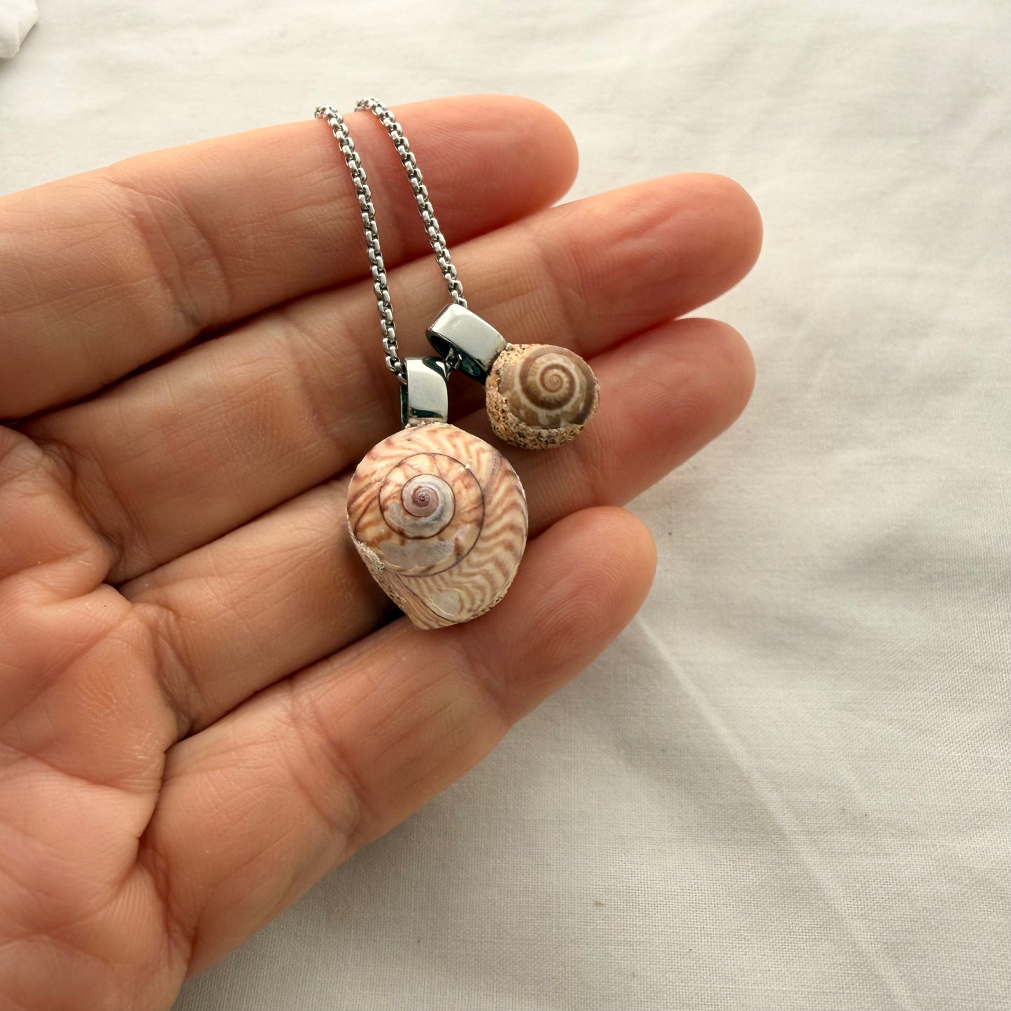 Pinwheel Pair Shell Story Necklace (Silver)