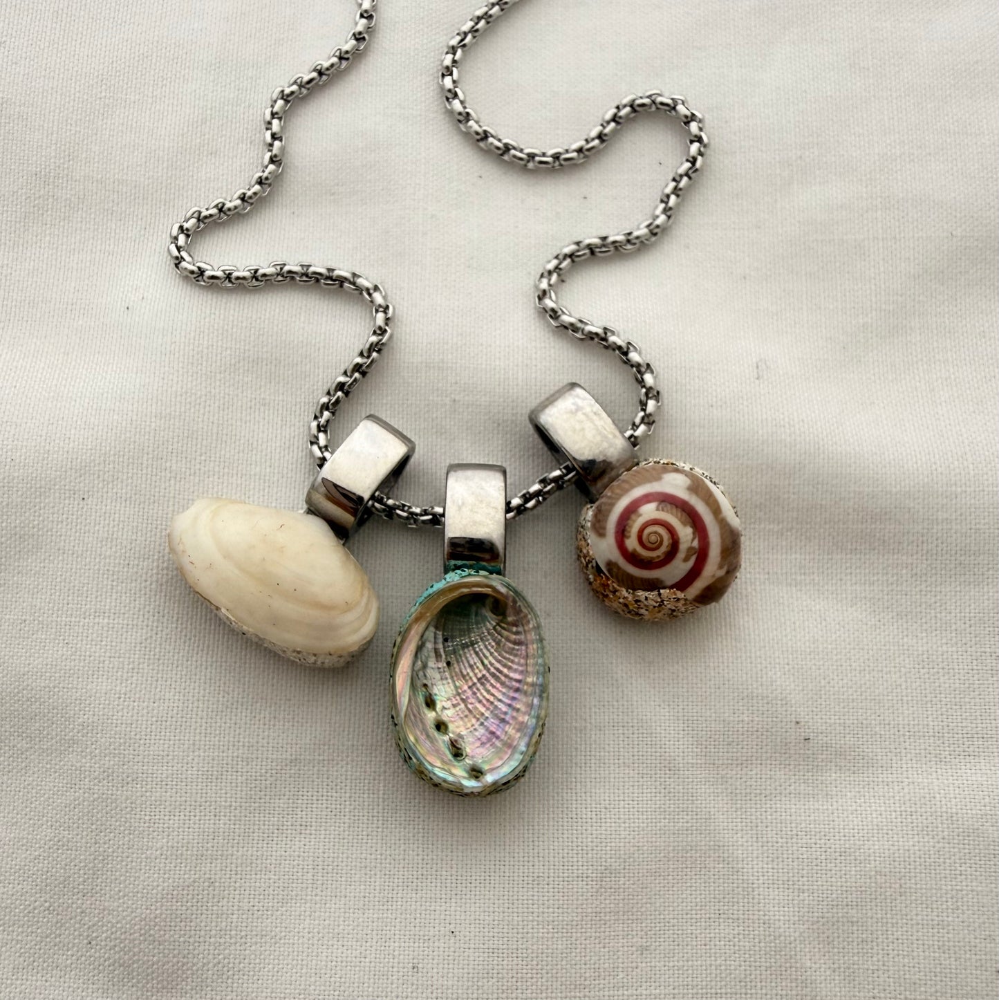 Shell Story Trio Necklace: Pipi, Paua & Pinwheel