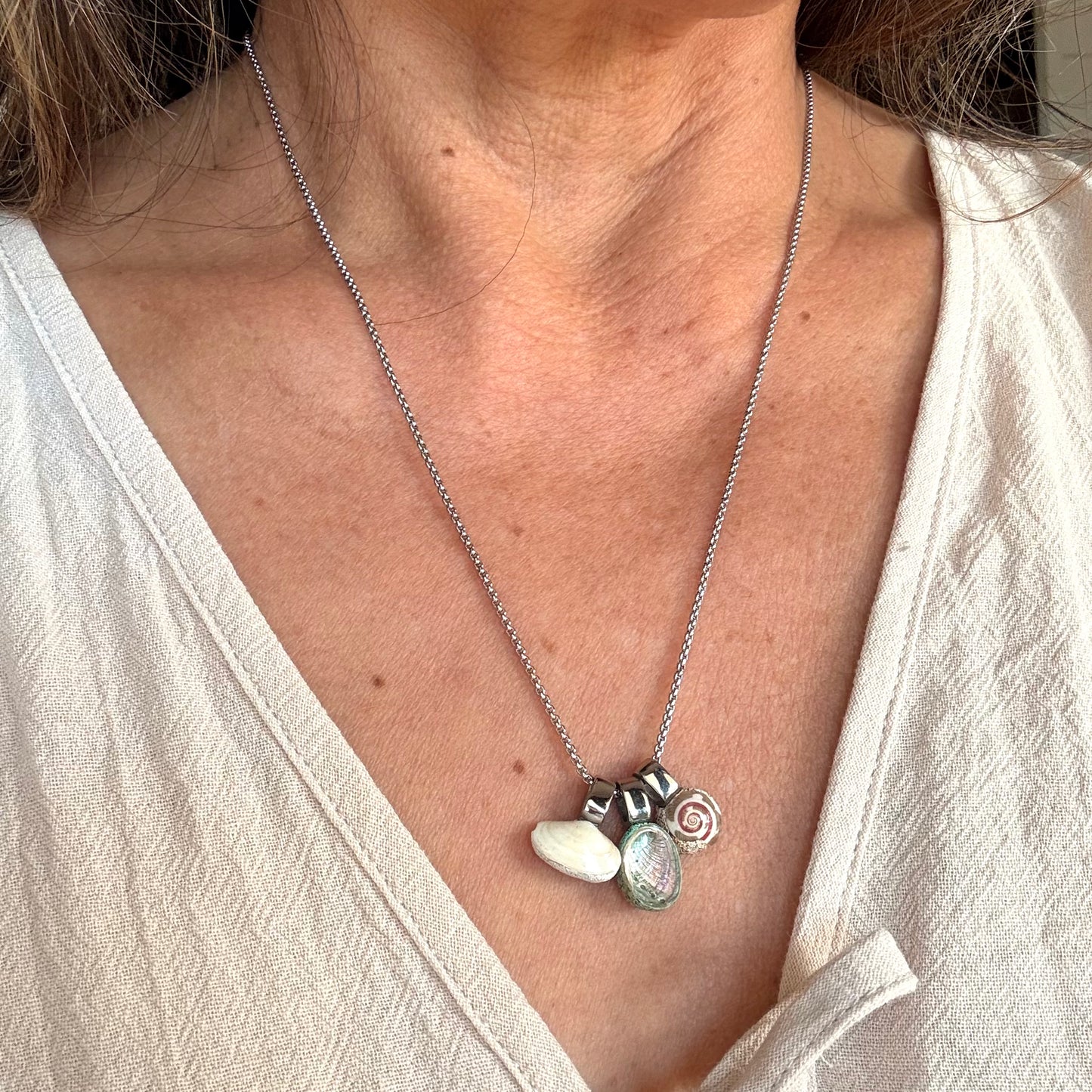 Shell Story Trio Necklace: Pipi, Paua & Pinwheel