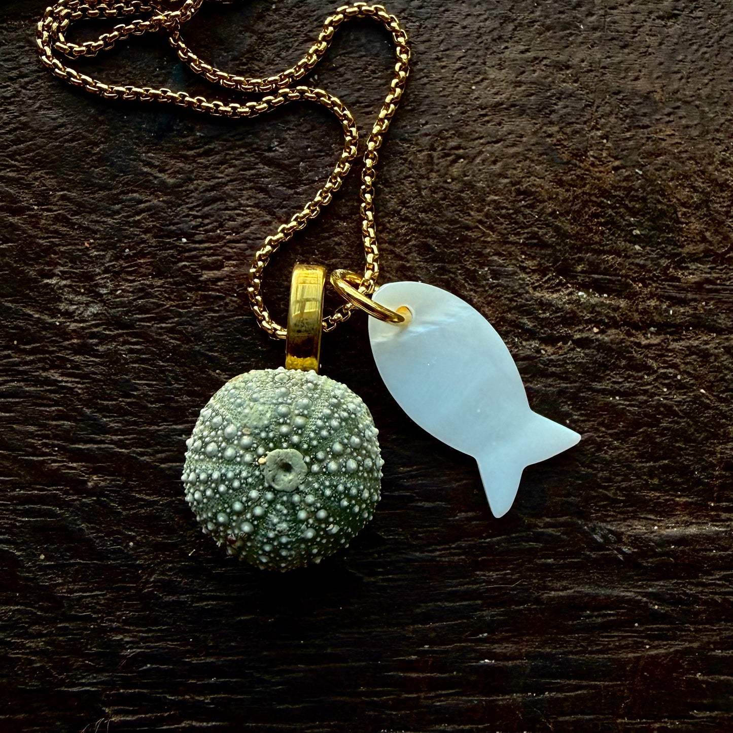 Whole Kina & Mother of Pearl Fish Pair Necklace