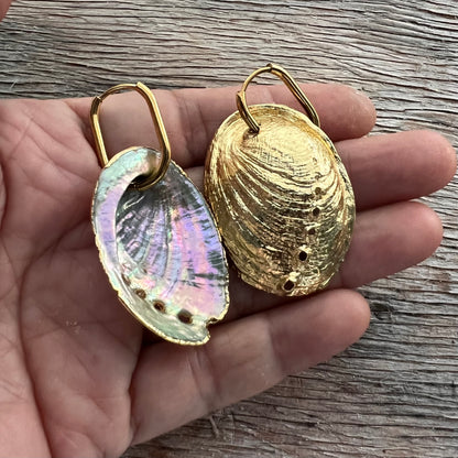 BACKORDER - Paua Large Shell Gold Dipped Hoop Earrings