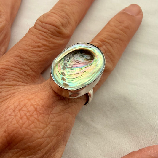 Paua Sterling Silver Adjustable Ring (25mm)