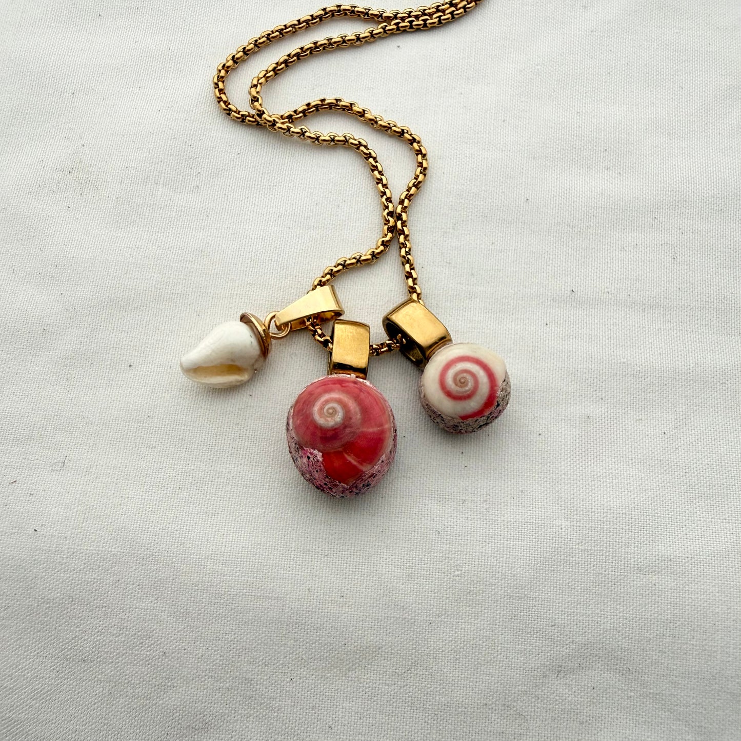 Shell Story Trio Necklace: Whelk & Wheel Shells