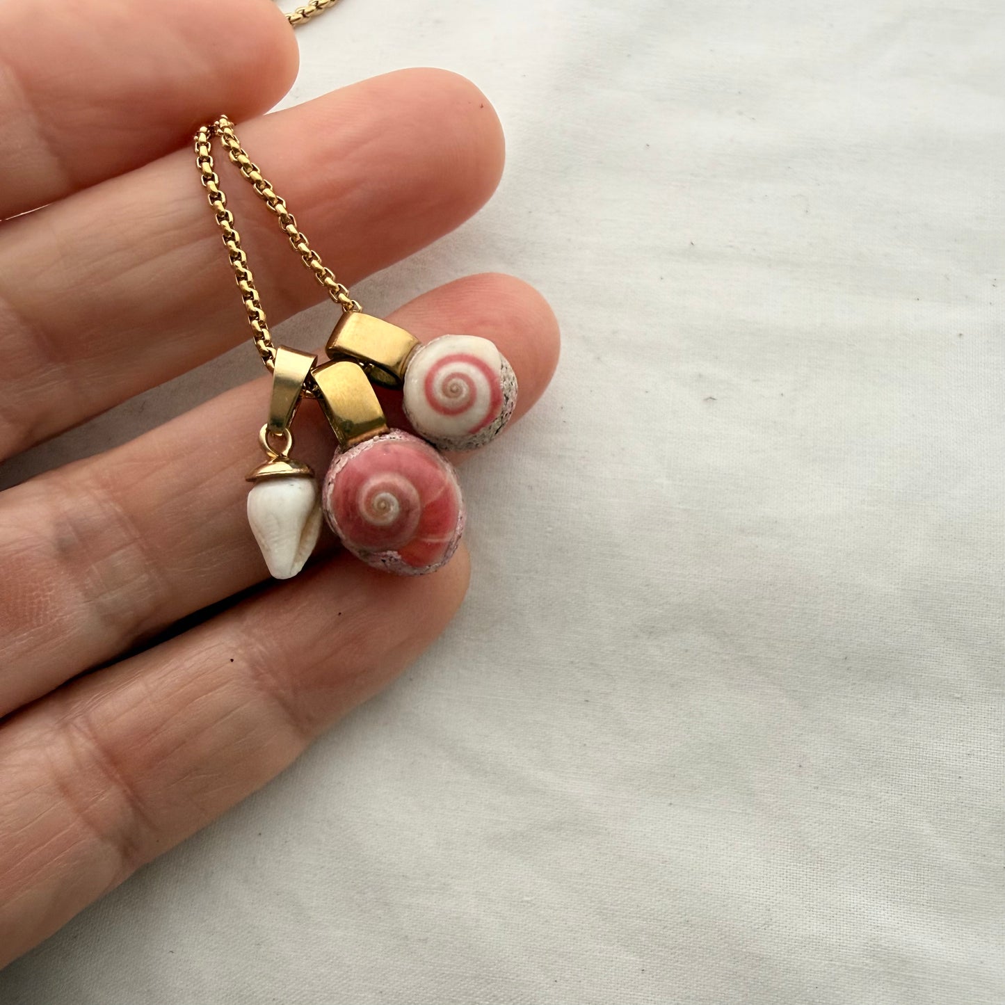 Shell Story Trio Necklace: Whelk & Wheel Shells