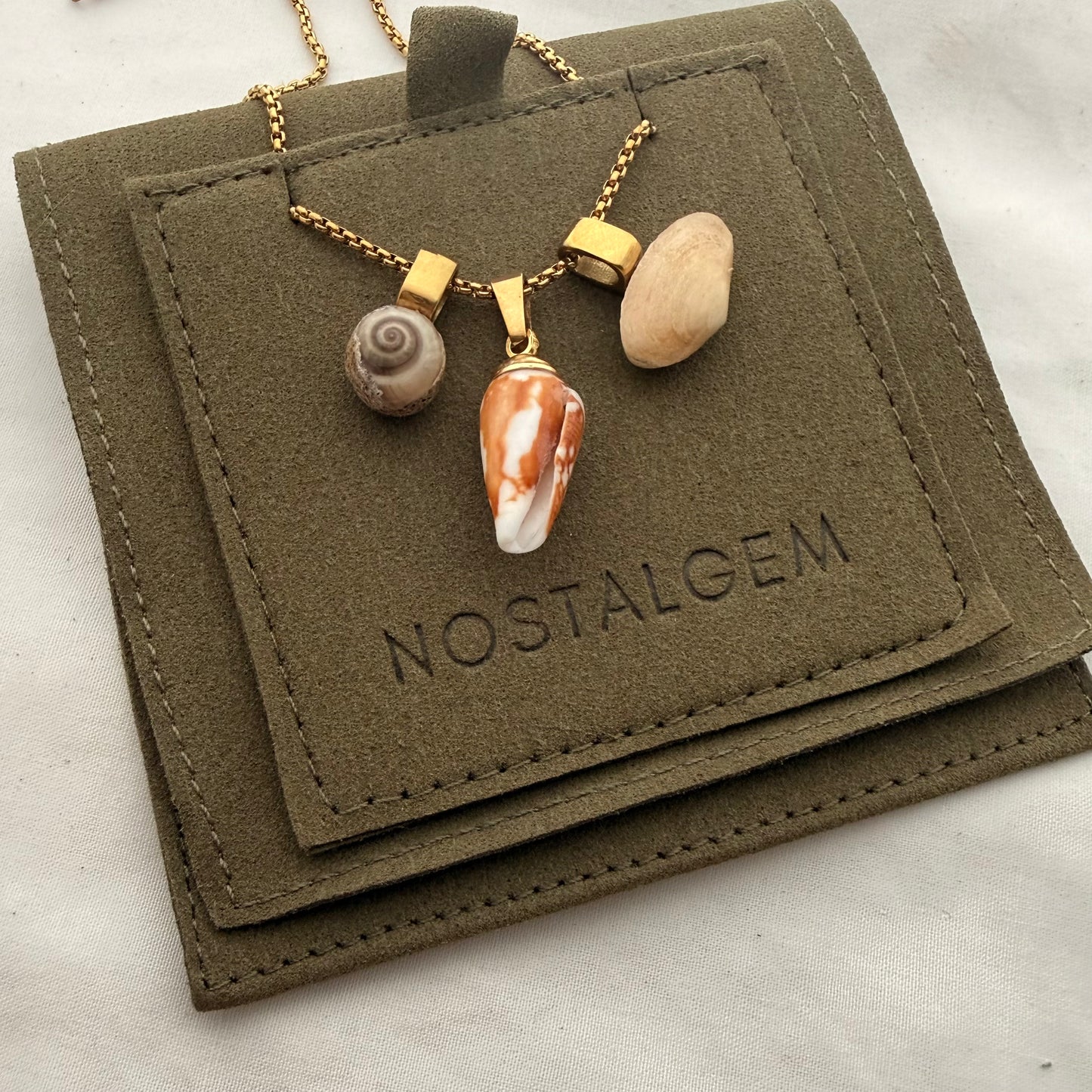 Shell Story Trio Necklace: Wheel, Cone & Pipi