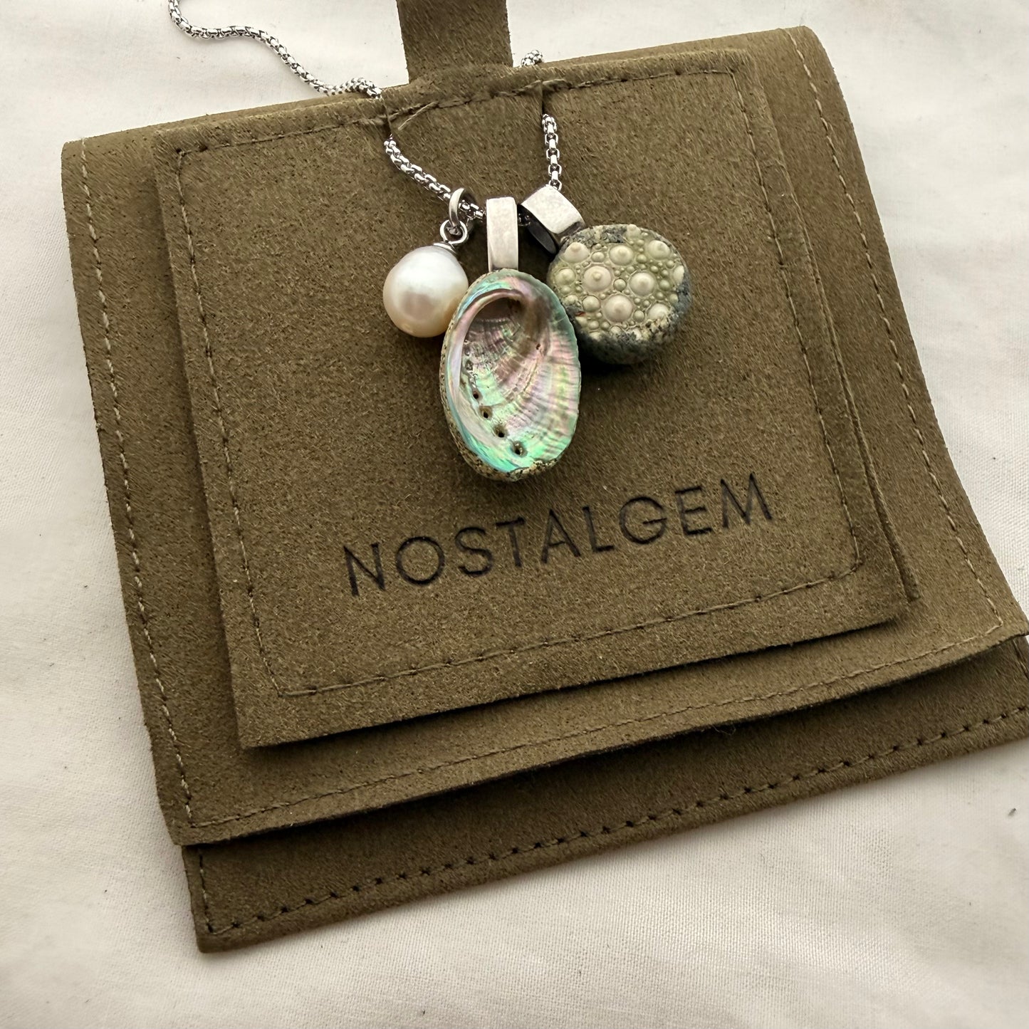Shell Story Trio Necklace: Pearl, Paua, Broken Kina