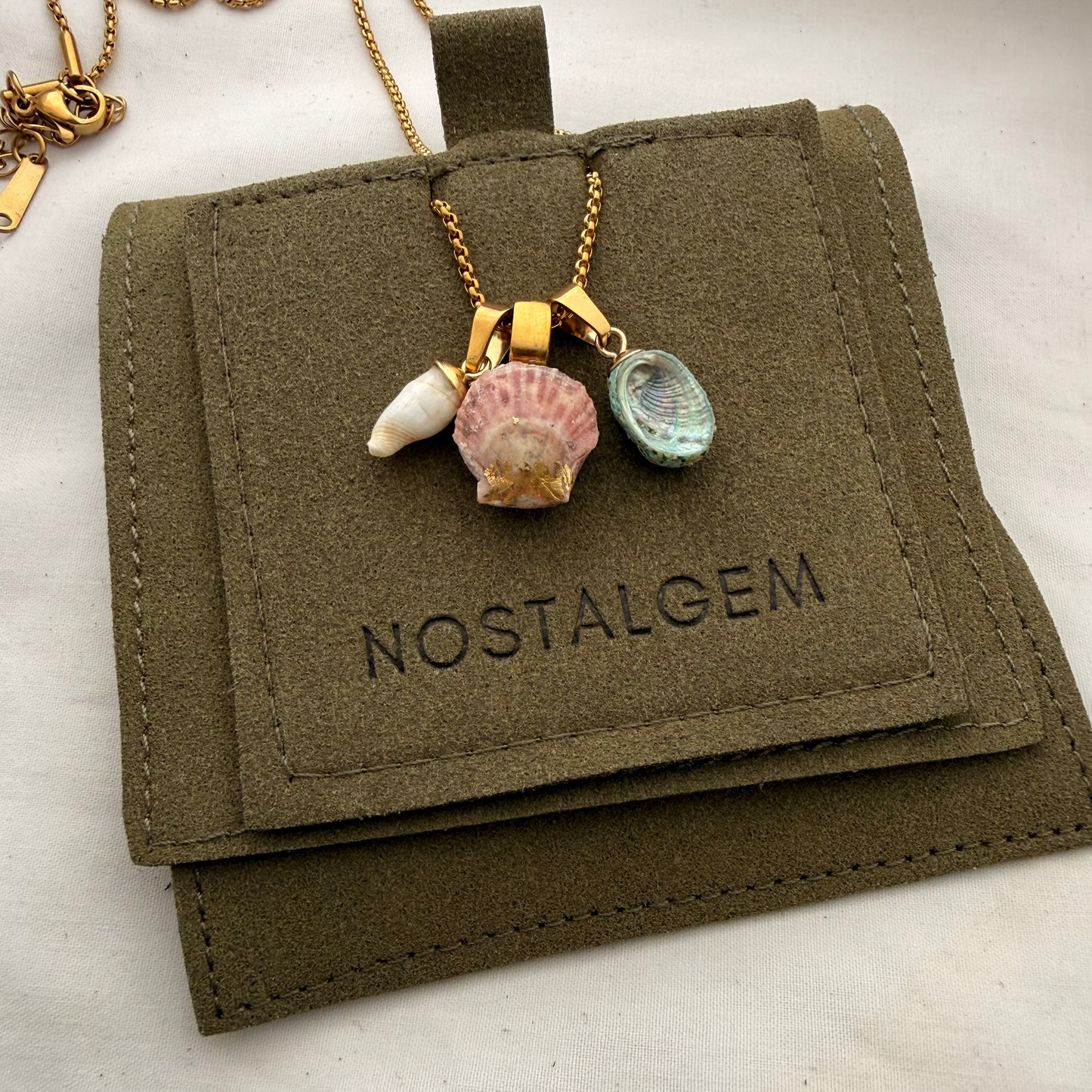 Shell Story Trio Necklace — Whelk, Scallop & Pāua