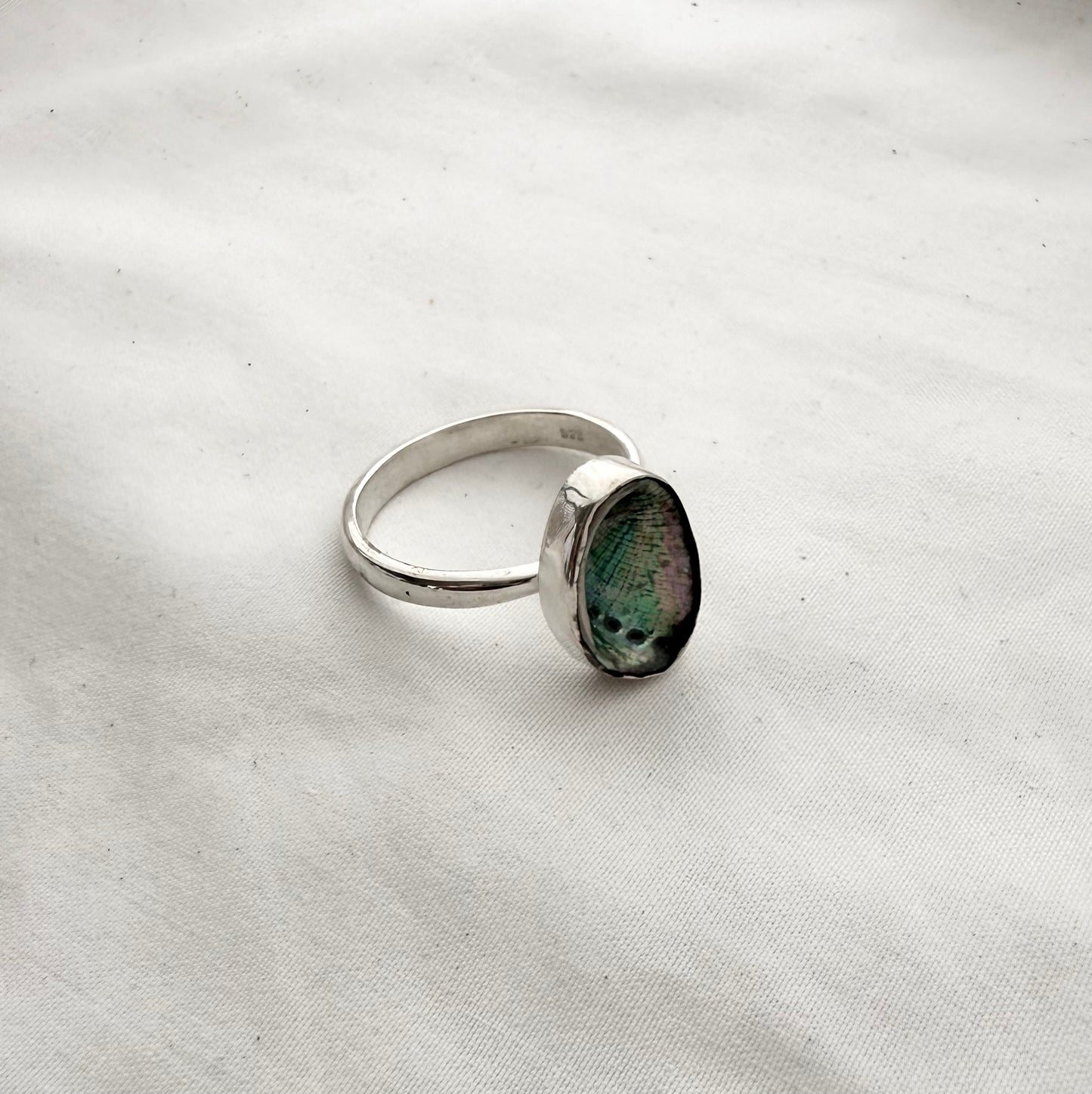 Pāua Shell Sterling Silver Adjustable Ring