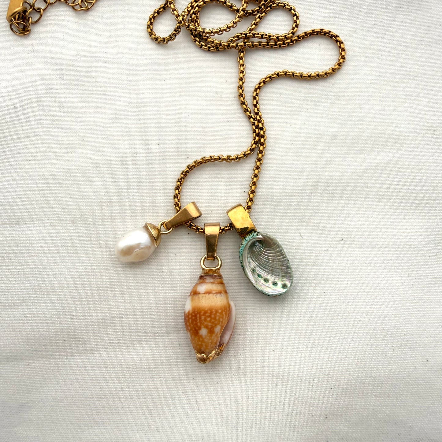 Shell Story Trio Necklace | Pearl, Cone & Pāua