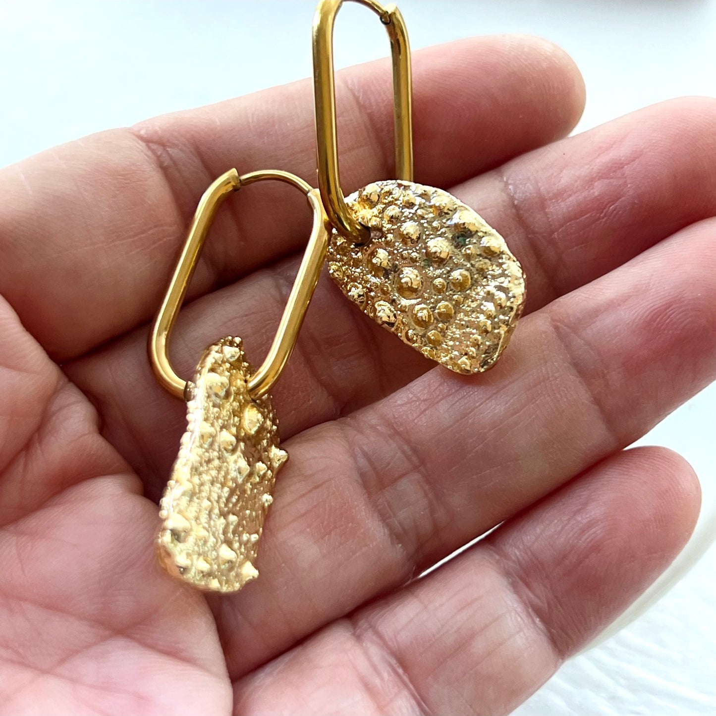 Kina Sea Urchin Shell Fragment Gold Dipped Metamorphic Beauty Hoop Earrings