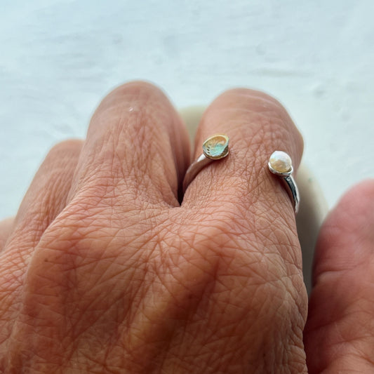 Farm Tiny Paua Shell 5mm & Rice Pearl Sterling Silver Ring 1