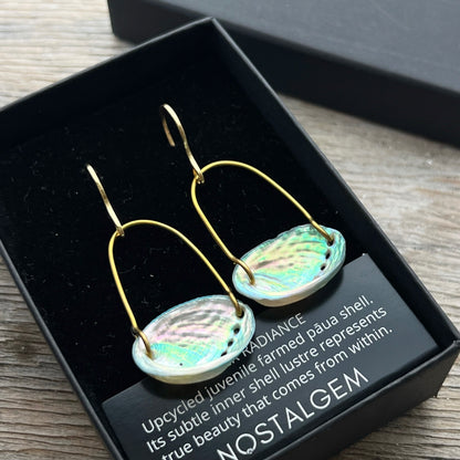 Paua Shell Crescent Hook Earrings (Gold)