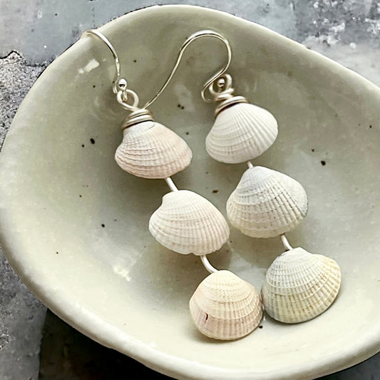 Cockle Surf Clam Shell Trio Waves of Strength Earrings