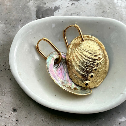 BACKORDER - Paua Large Shell Gold Dipped Hoop Earrings