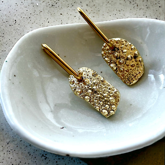 Kina Sea Urchin Shell Fragment Gold Dipped Metamorphic Beauty Hoop Earrings