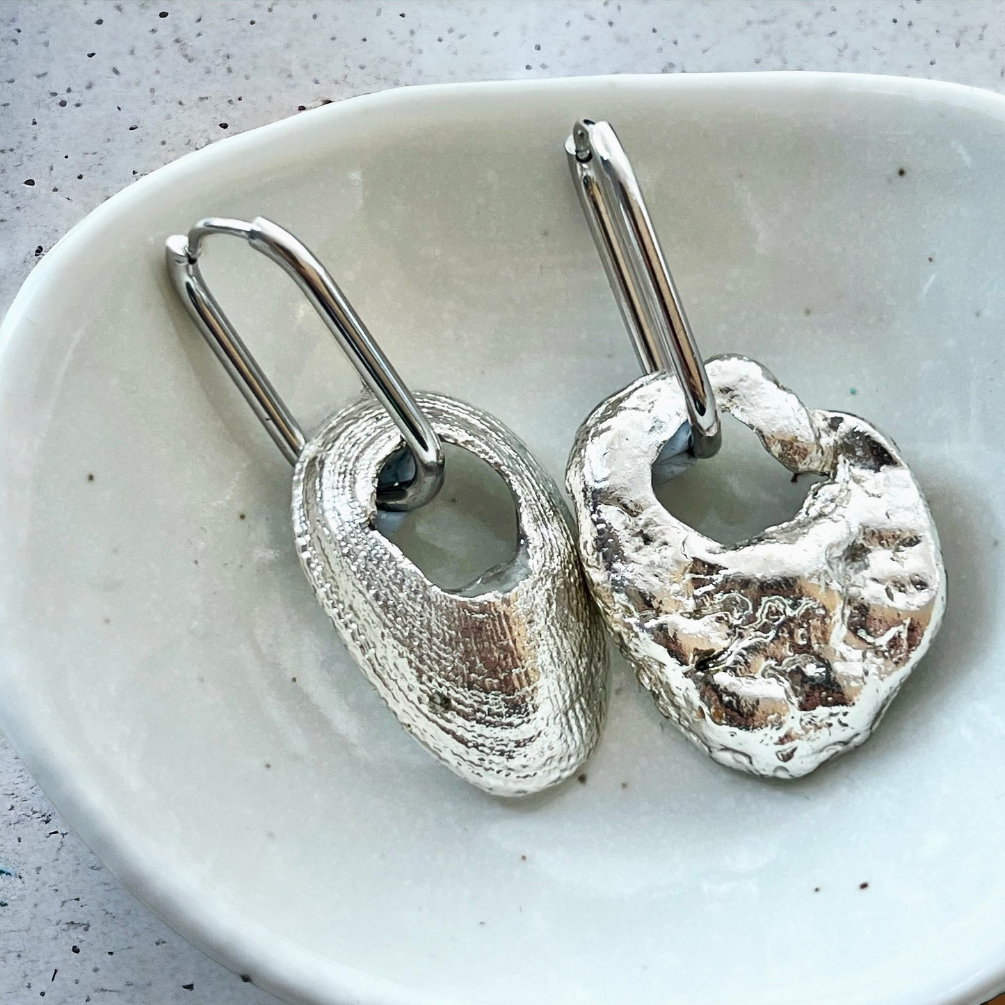 Weathered But Wondrous Oyster & Limpet Shell Silver Hoop Earrings