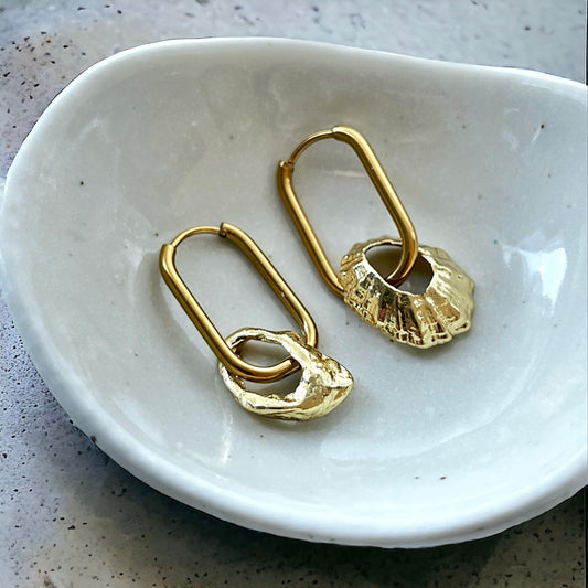 Weathered But Wondrous Oyster & Limpet Shell Gold Hoop Earrings