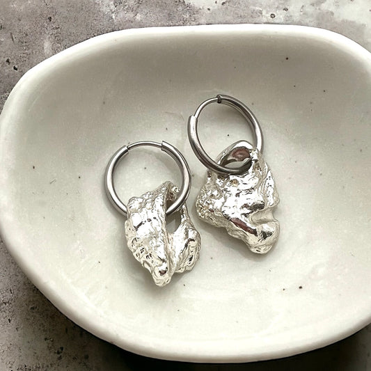 World Is Your Oyster Shell Silver Dipped Round Hoop Earrings