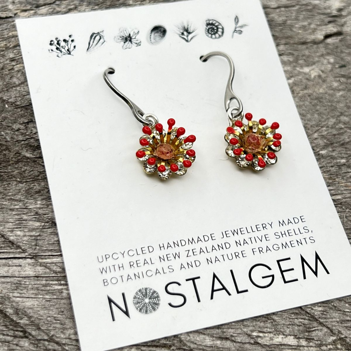 SS17 - Pohutukawa Floragem Red Stamen Hook Earrings